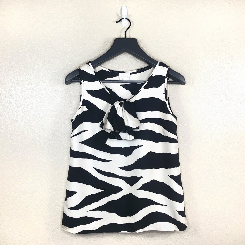Kate Spade Ciara Zebra Print Silk Sleeveless Ruffle Top Size Small